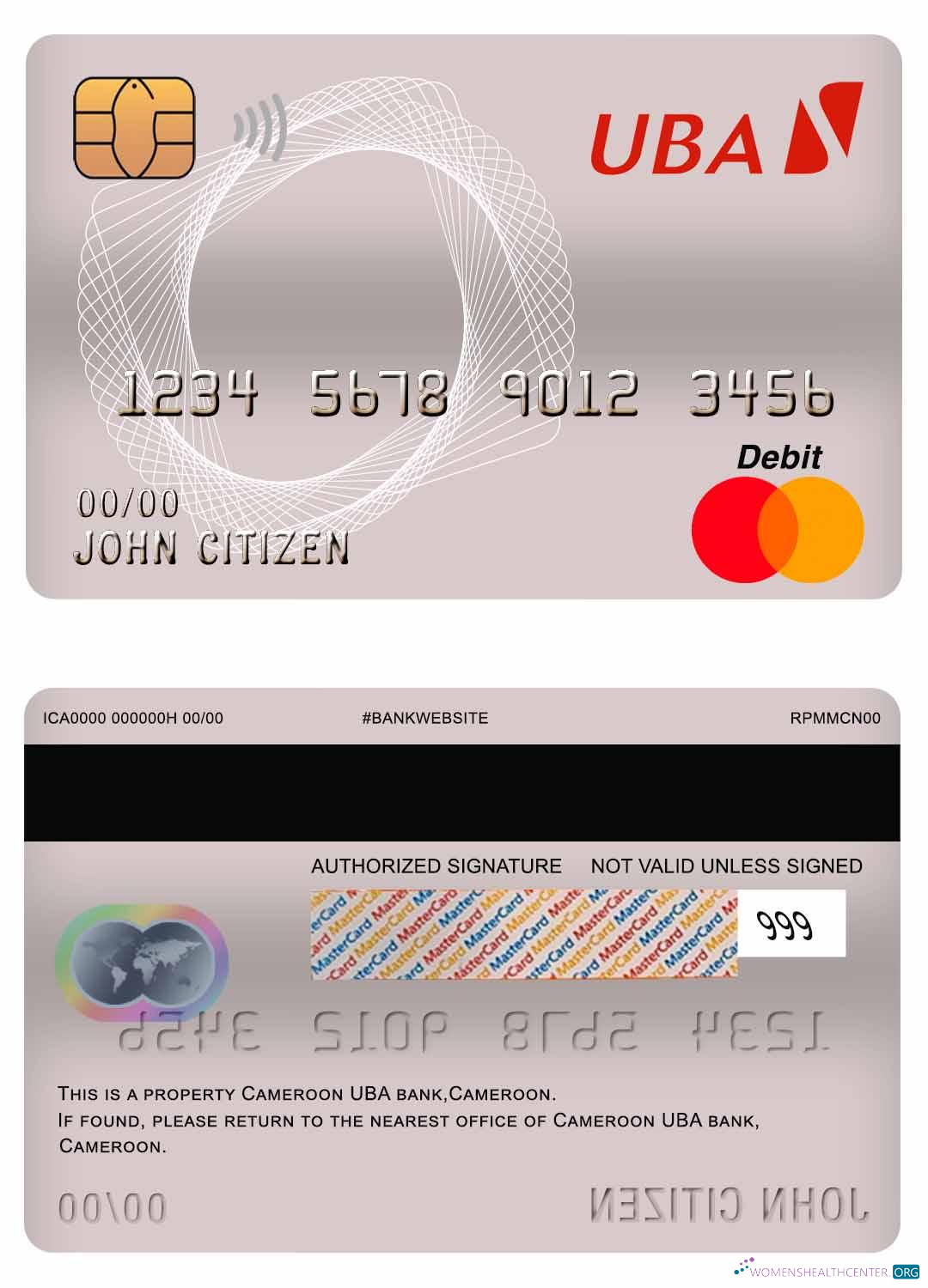 Download Cameroon UBA bank master debit card Photoshop template